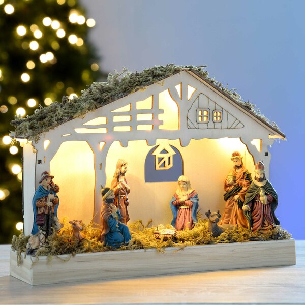 The Seasonal Aisle Pre-Lit Christmas Wooden Nativity Scene Decoration